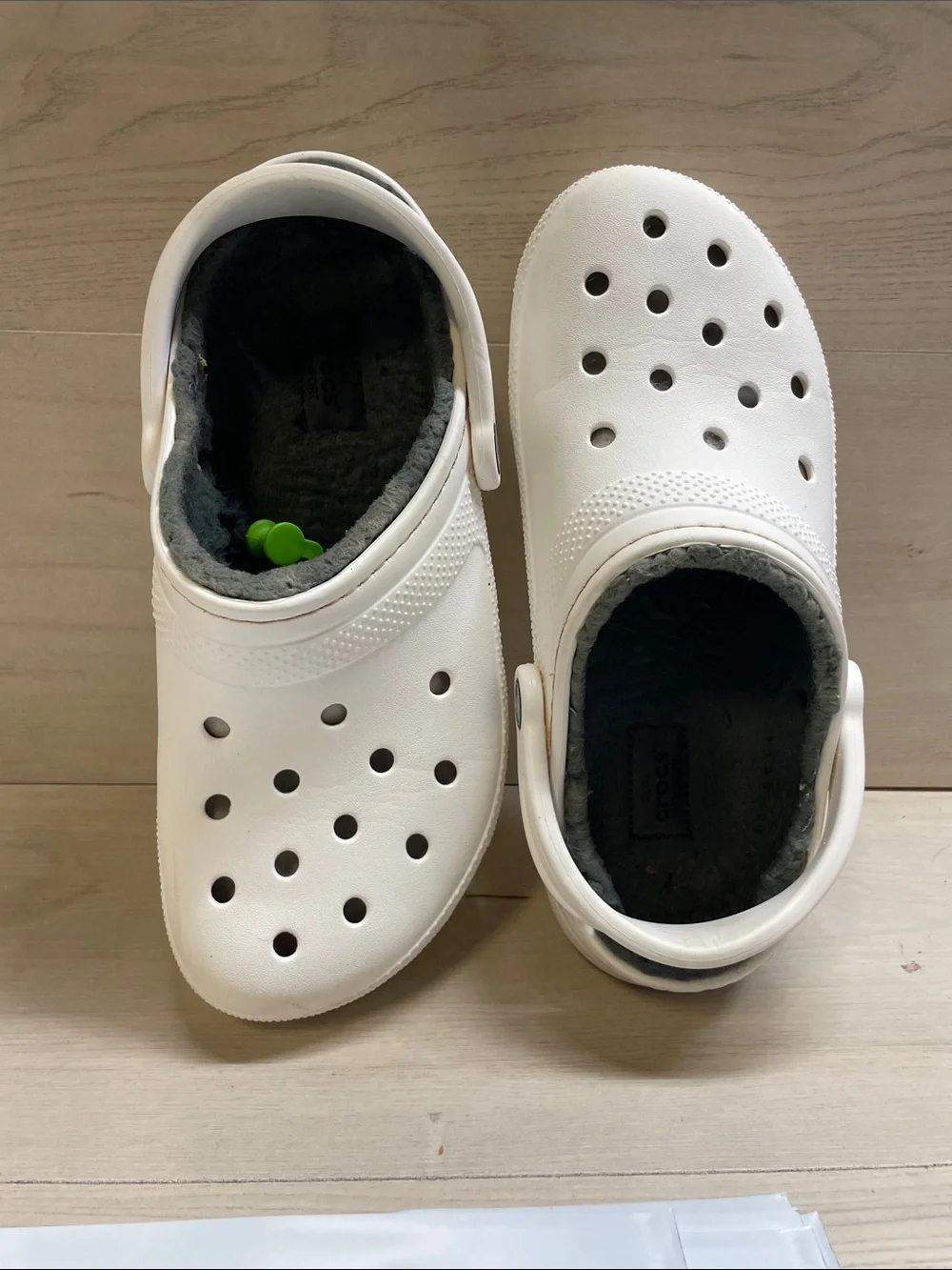 CROCS Kids White Clog Slippers with Grey Fleece Lining #1032